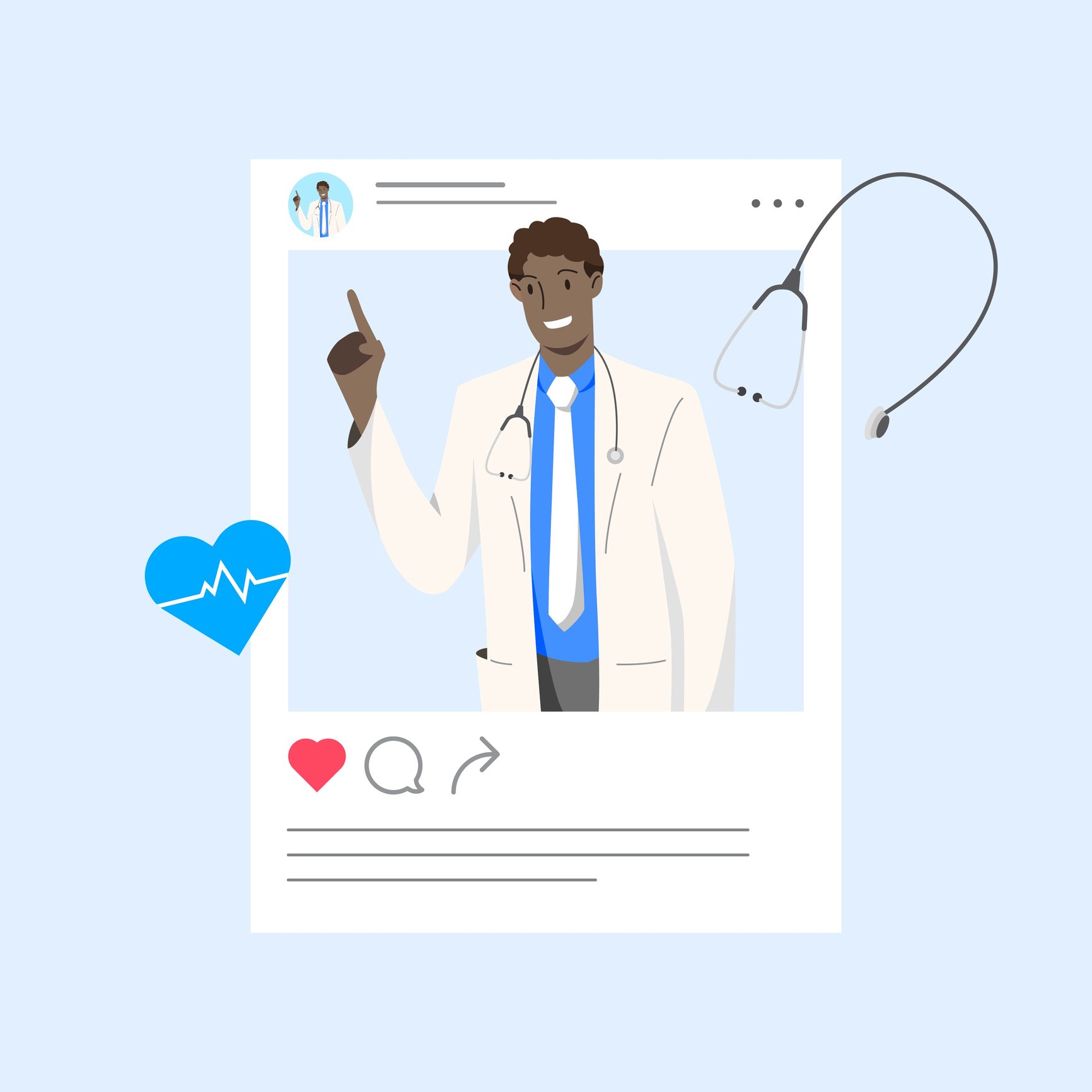 Illustration eines Instagram-Profils für einen Arzt, Titelbild des jameda Blogposts zum Thema 6 häufige Fehler, die Ärzt:innen in den sozialen Netzwerken begehen