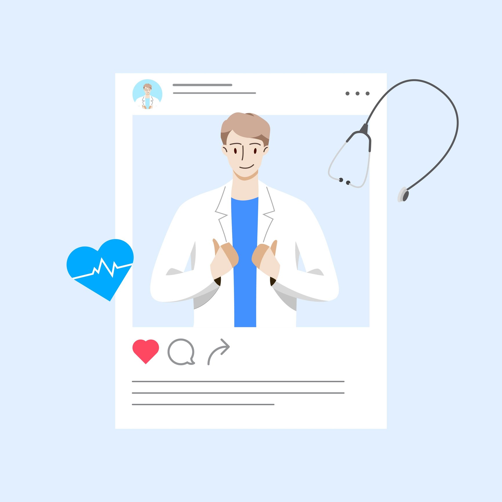 Illustration eines Arztes auf seinem Social-Media-Profil