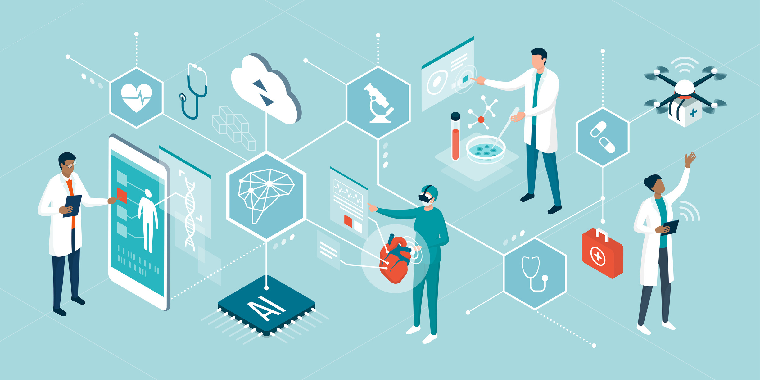 Illustrations des Einsatzes von künstlicher Intelligenz in der Medizin – Titelbild des jameda Blogposts zum Thema KI in der Medizin